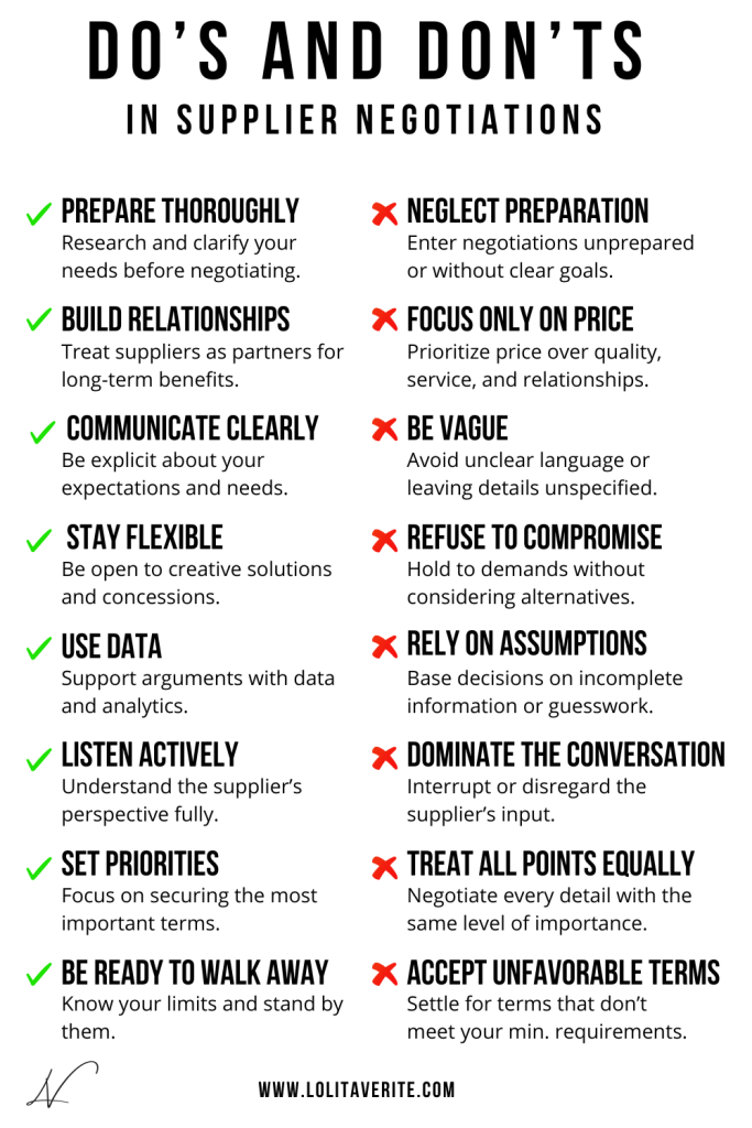 do's and don'ts in supplier negotiations